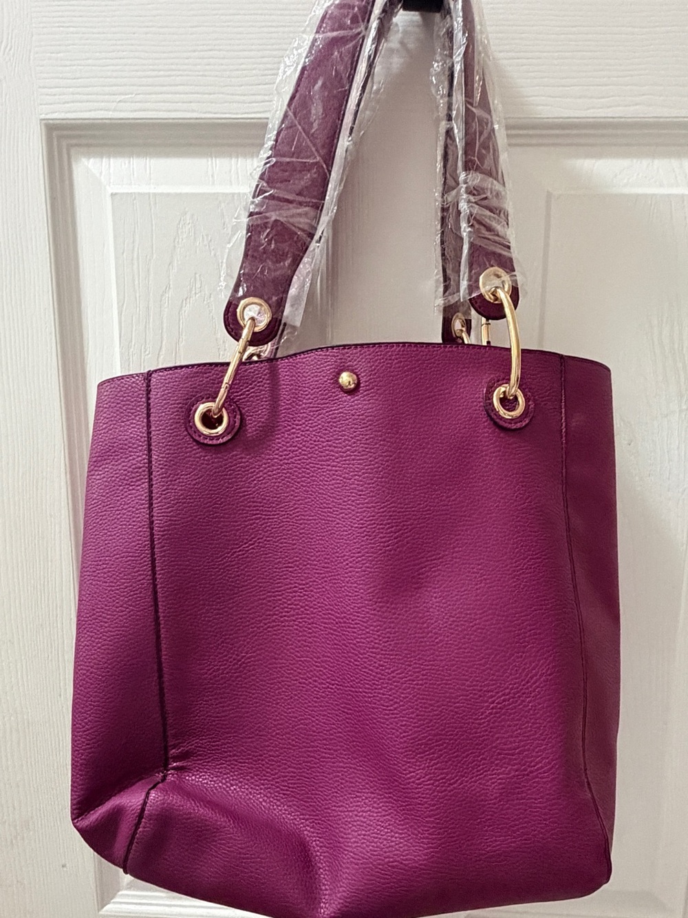 Elegant Plum Tote Bag with Gold Hardware